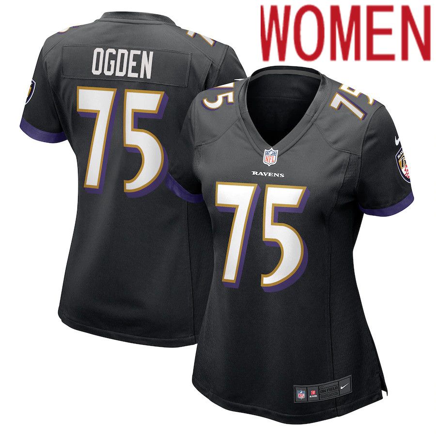 Women Baltimore Ravens 75 Jonathan Ogden Nike Black Retired Player NFL Jersey